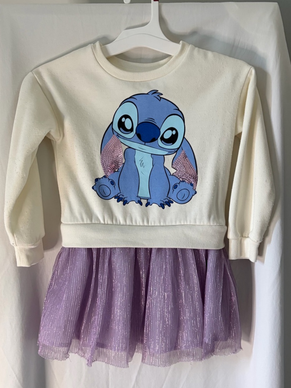 Disney’s Cream Top with Blue Stitch Graphic and built in skirt dress size 5